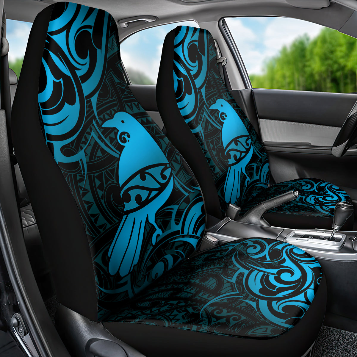 New Zealand Tui Bird Car Seat Cover Aotearoa Maori Pattern - Blue