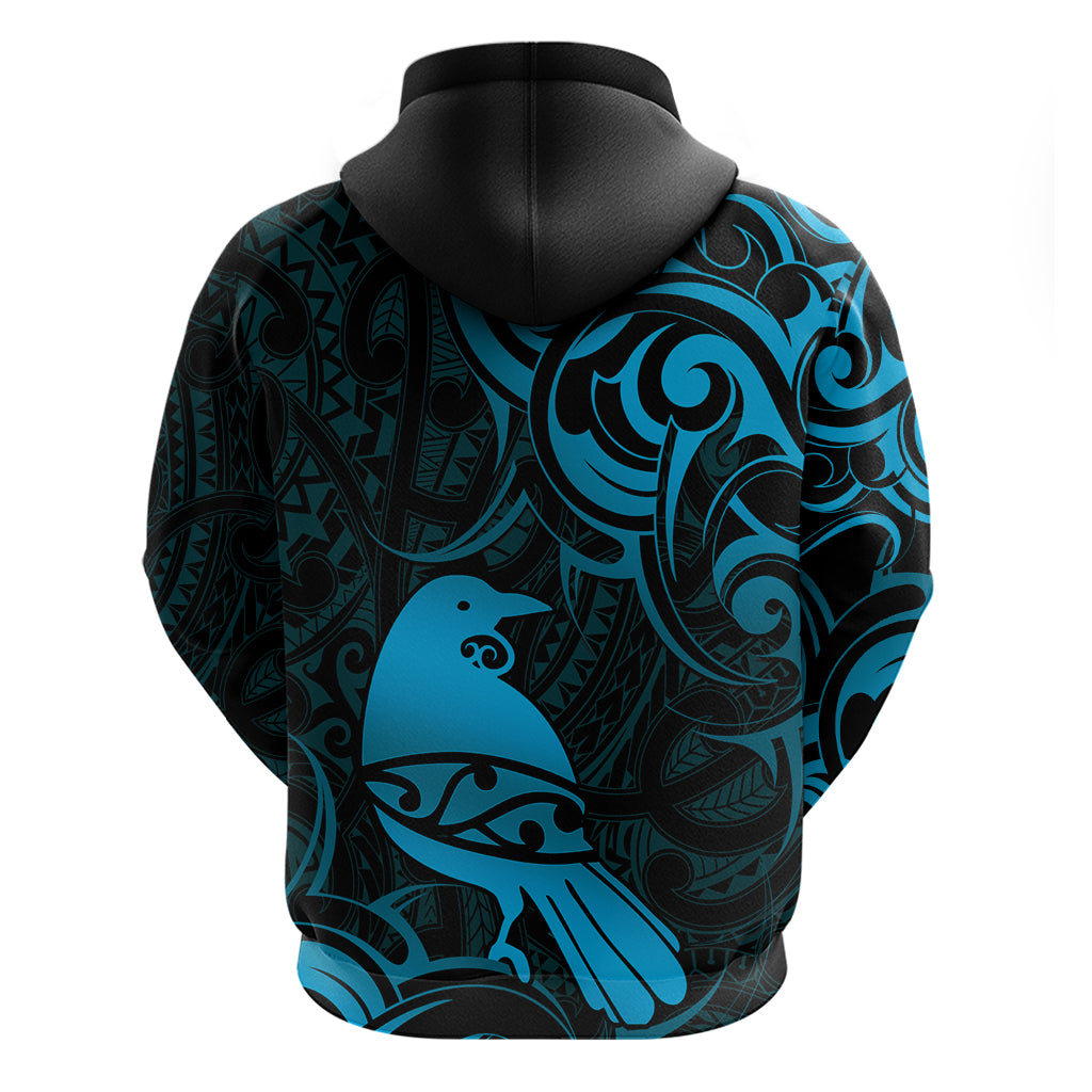 New Zealand Tui Bird Hoodie Aotearoa Maori Pattern - Blue