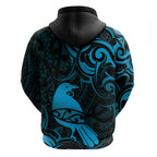New Zealand Tui Bird Hoodie Aotearoa Maori Pattern - Blue