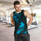New Zealand Tui Bird Men Tank Top Aotearoa Maori Pattern - Blue