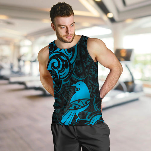 New Zealand Tui Bird Men Tank Top Aotearoa Maori Pattern - Blue