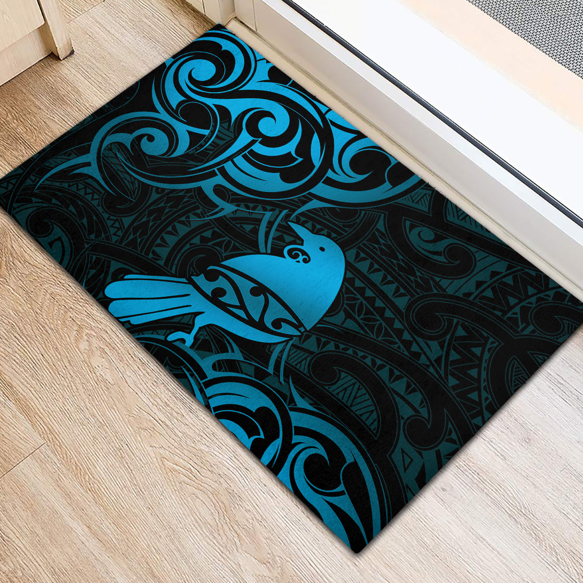 New Zealand Tui Bird Rubber Doormat Aotearoa Maori Pattern - Blue