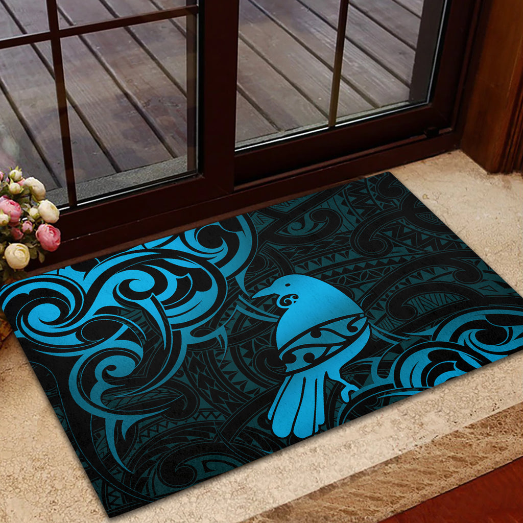 New Zealand Tui Bird Rubber Doormat Aotearoa Maori Pattern - Blue