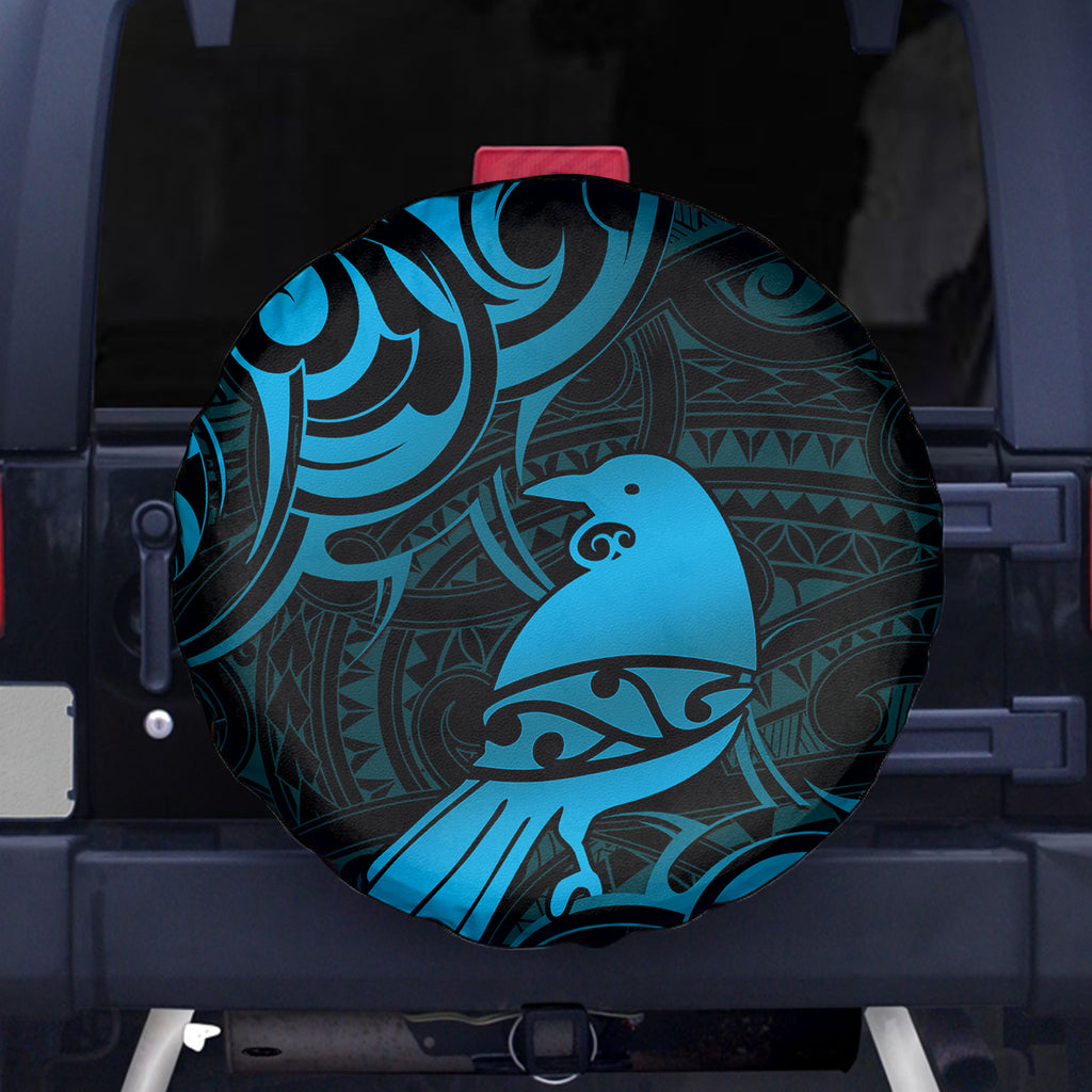 New Zealand Tui Bird Spare Tire Cover Aotearoa Maori Pattern - Blue