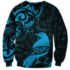 New Zealand Tui Bird Sweatshirt Aotearoa Maori Pattern - Blue