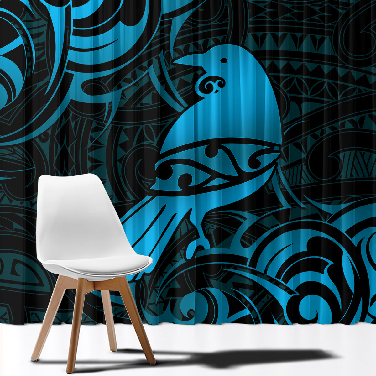 New Zealand Tui Bird Window Curtain Aotearoa Maori Pattern - Blue LT14 ...