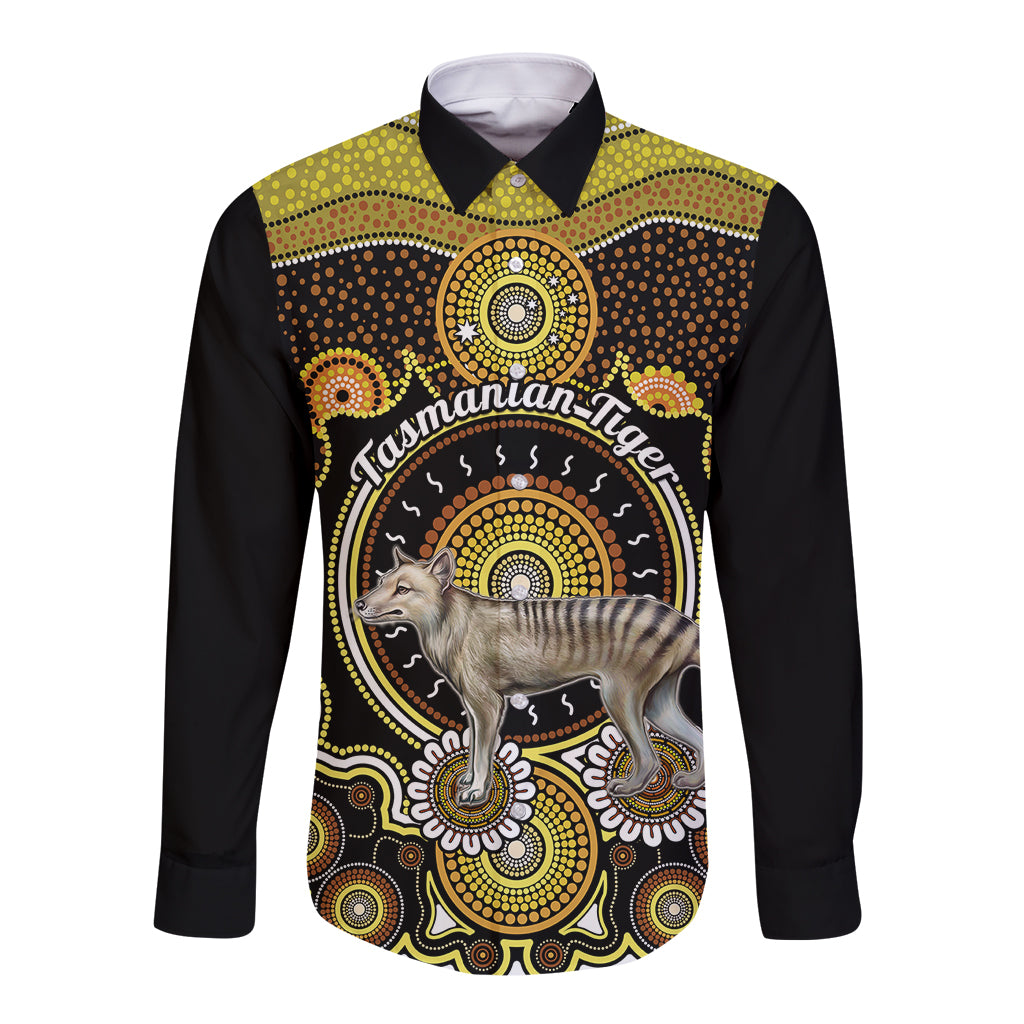 personalised-australian-astrology-long-sleeve-button-shirt-aboriginal-tasmanian-tiger-zodiac-sign