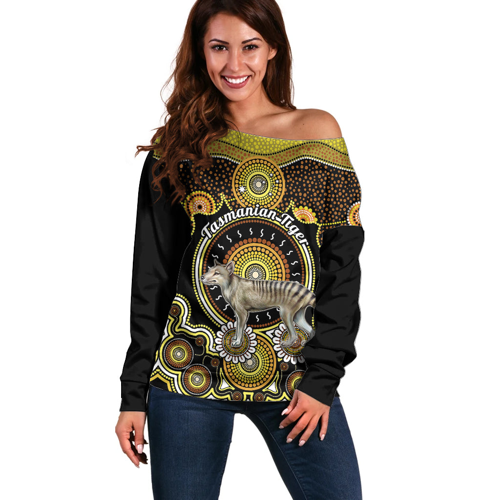 personalised-australian-astrology-off-shoulder-sweater-aboriginal-tasmanian-tiger-zodiac-sign