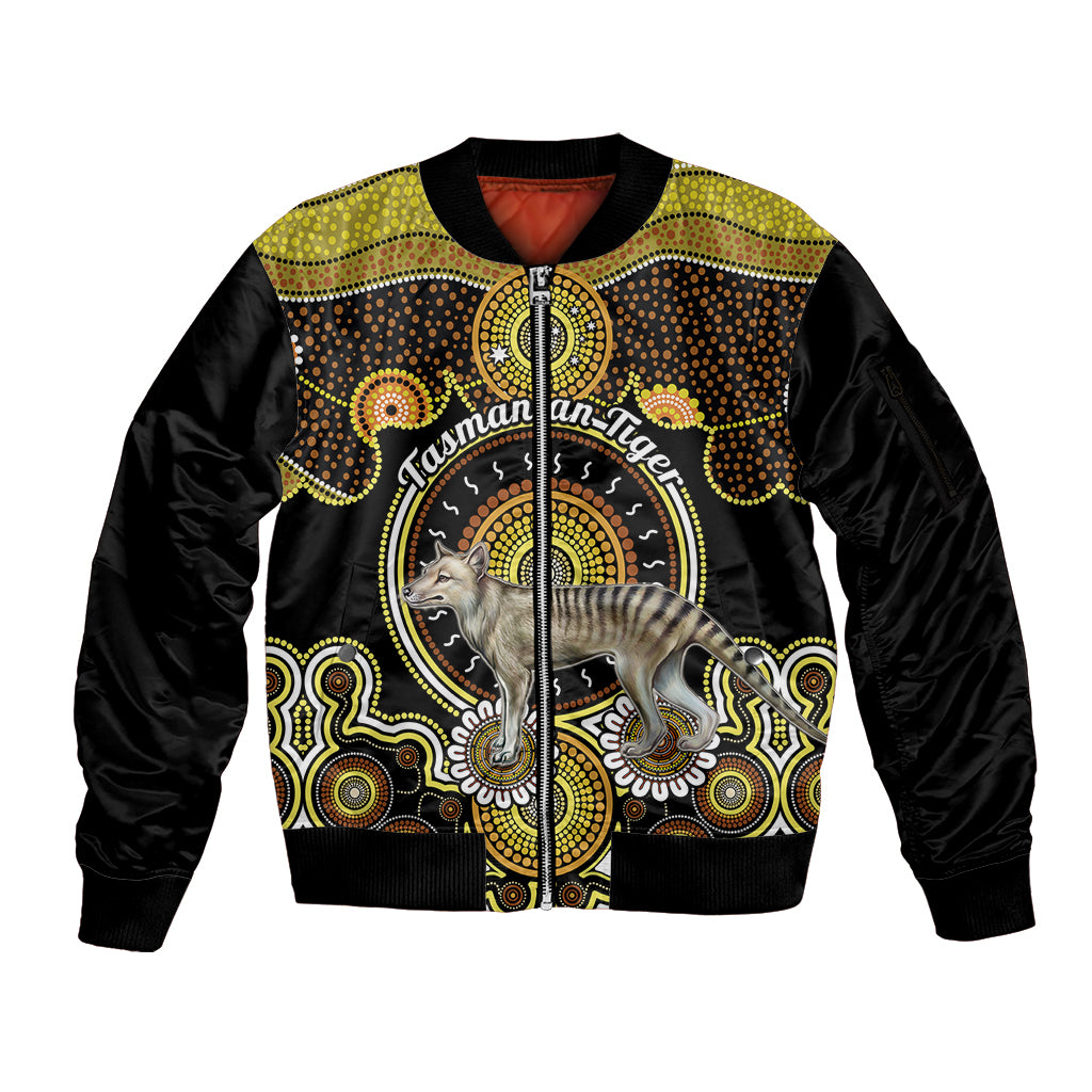 personalised-australian-astrology-sleeve-zip-bomber-jacket-aboriginal-tasmanian-tiger-zodiac-sign
