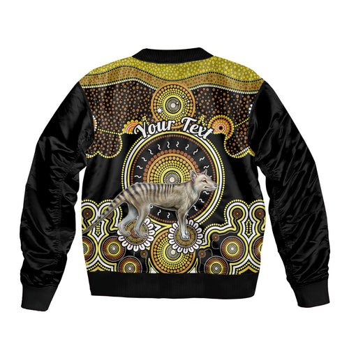 personalised-australian-astrology-sleeve-zip-bomber-jacket-aboriginal-tasmanian-tiger-zodiac-sign