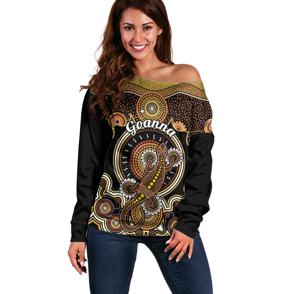 personalised-australian-astrology-off-shoulder-sweater-aboriginal-goanna-zodiac-sign