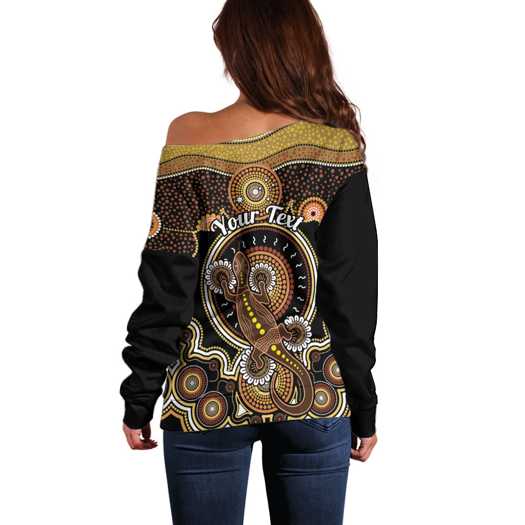 personalised-australian-astrology-off-shoulder-sweater-aboriginal-goanna-zodiac-sign