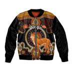 personalised-australian-astrology-sleeve-zip-bomber-jacket-aboriginal-dingo-zodiac-sign