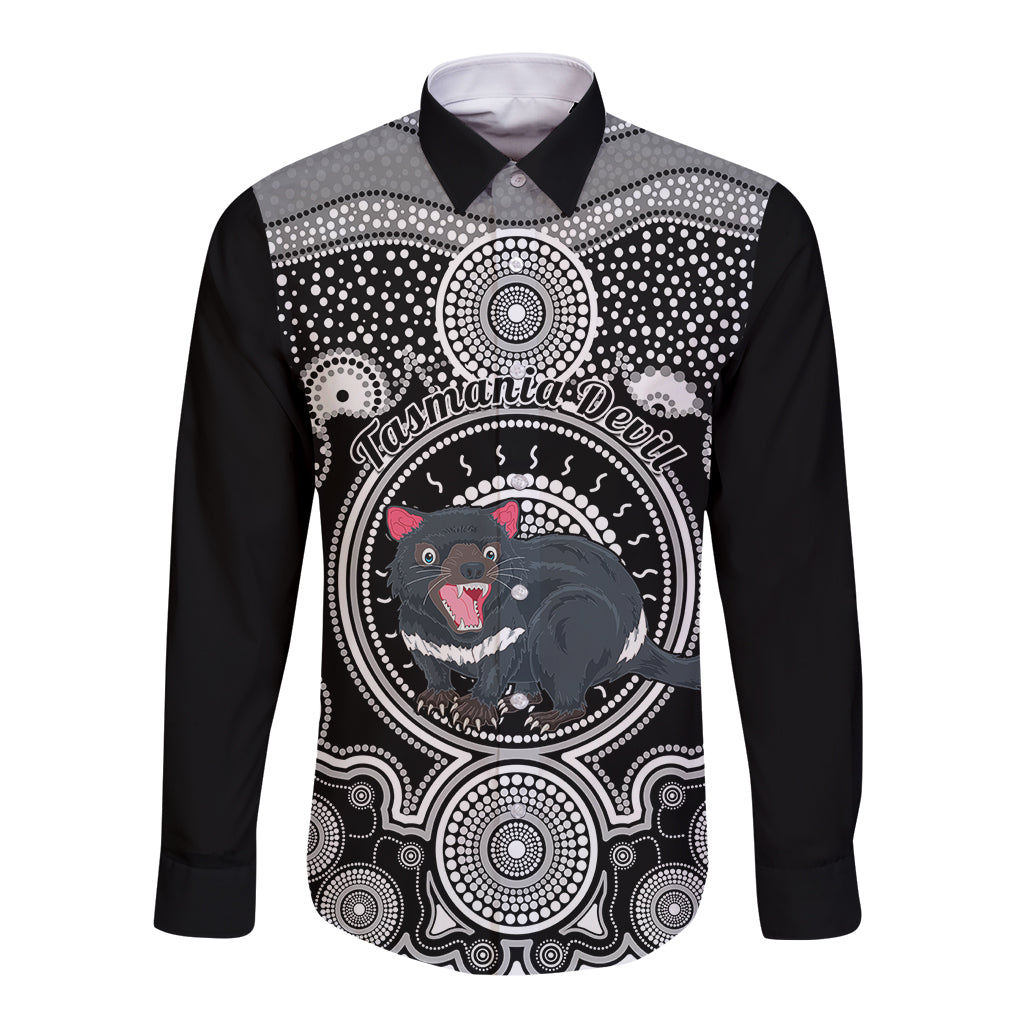 personalised-australian-astrology-long-sleeve-button-shirt-aboriginal-tasmania-devil-zodiac-sign