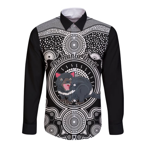 personalised-australian-astrology-long-sleeve-button-shirt-aboriginal-tasmania-devil-zodiac-sign