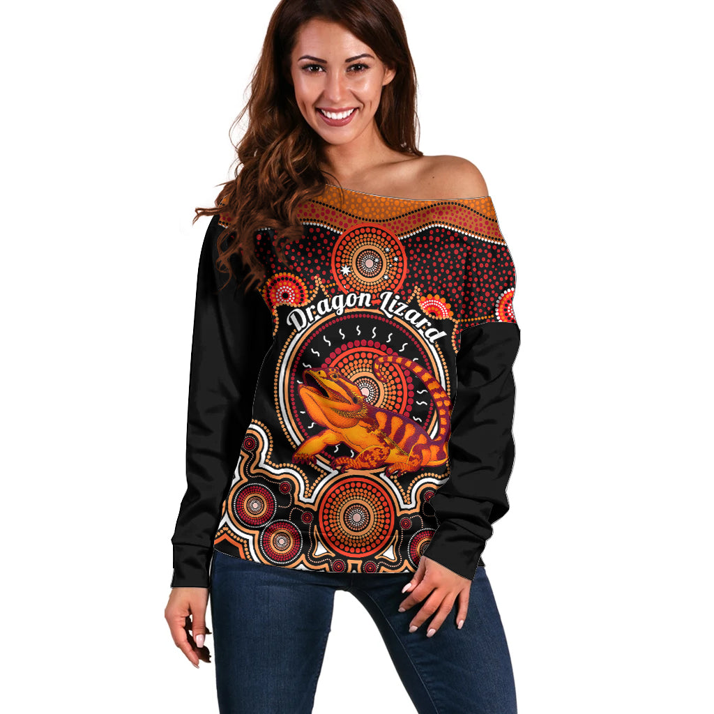 personalised-australian-astrology-off-shoulder-sweater-aboriginal-dragon-lizard-zodiac-sign