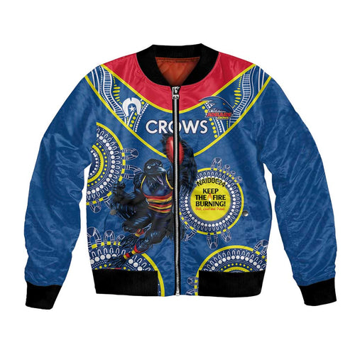 Custom AFL Crows NAIDOC Week Bomber Jacket Keep The Fire Burning Indigenous Art