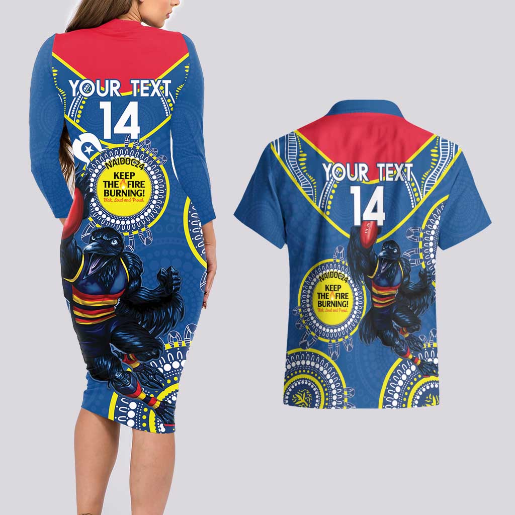 Custom AFL Crows NAIDOC Week Couples Matching Long Sleeve Bodycon Dress and Hawaiian Shirt Keep The Fire Burning Indigenous Art