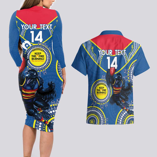 Custom AFL Crows NAIDOC Week Couples Matching Long Sleeve Bodycon Dress and Hawaiian Shirt Keep The Fire Burning Indigenous Art