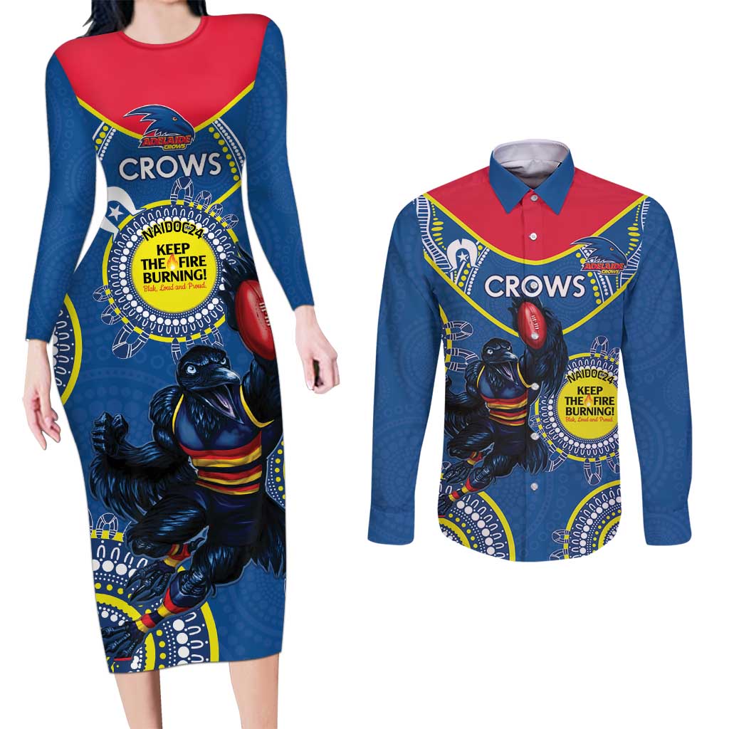 Custom AFL Crows NAIDOC Week Couples Matching Long Sleeve Bodycon Dress and Long Sleeve Button Shirt Keep The Fire Burning Indigenous Art