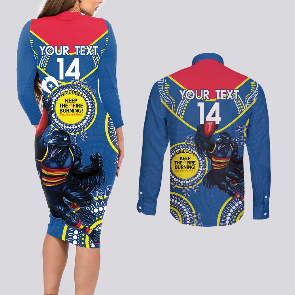 Custom AFL Crows NAIDOC Week Couples Matching Long Sleeve Bodycon Dress and Long Sleeve Button Shirt Keep The Fire Burning Indigenous Art
