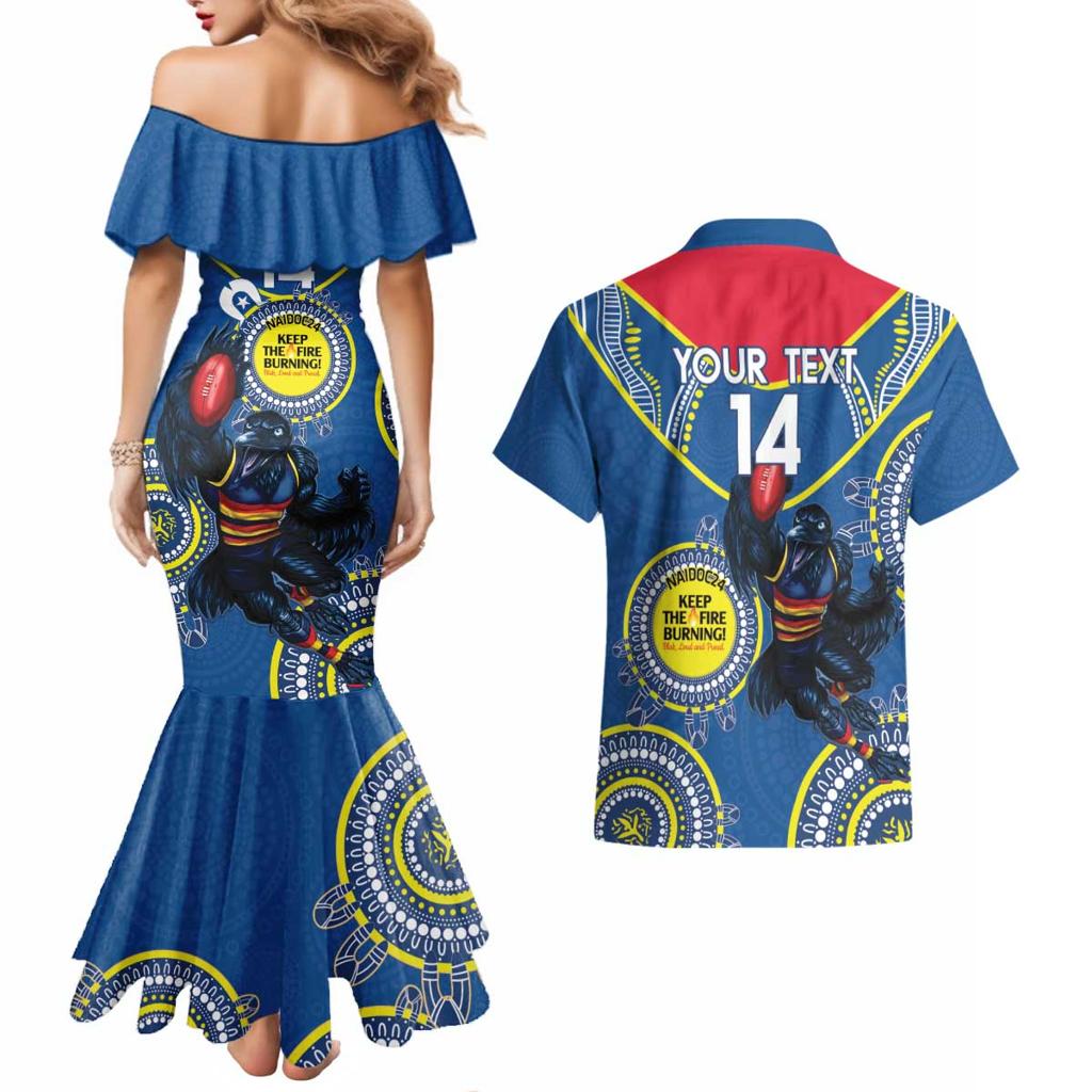 Custom AFL Crows NAIDOC Week Couples Matching Mermaid Dress and Hawaiian Shirt Keep The Fire Burning Indigenous Art