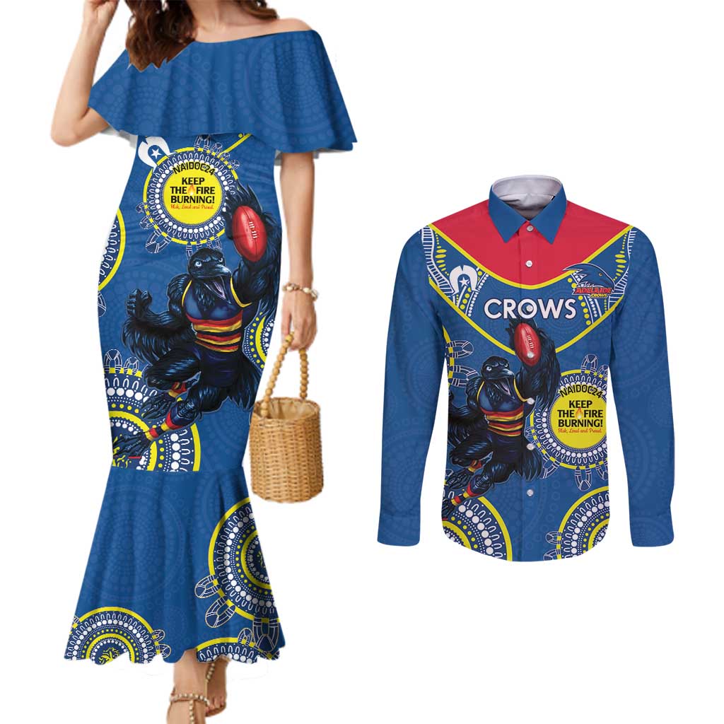 Custom AFL Crows NAIDOC Week Couples Matching Mermaid Dress and Long Sleeve Button Shirt Keep The Fire Burning Indigenous Art