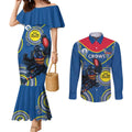 Custom AFL Crows NAIDOC Week Couples Matching Mermaid Dress and Long Sleeve Button Shirt Keep The Fire Burning Indigenous Art