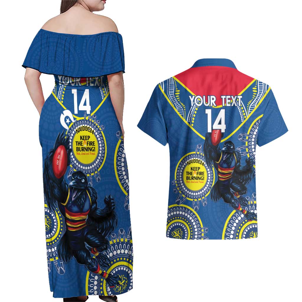 Custom AFL Crows NAIDOC Week Couples Matching Off Shoulder Maxi Dress and Hawaiian Shirt Keep The Fire Burning Indigenous Art