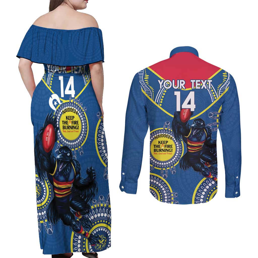 Custom AFL Crows NAIDOC Week Couples Matching Off Shoulder Maxi Dress and Long Sleeve Button Shirt Keep The Fire Burning Indigenous Art