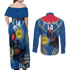 Custom AFL Crows NAIDOC Week Couples Matching Off Shoulder Maxi Dress and Long Sleeve Button Shirt Keep The Fire Burning Indigenous Art