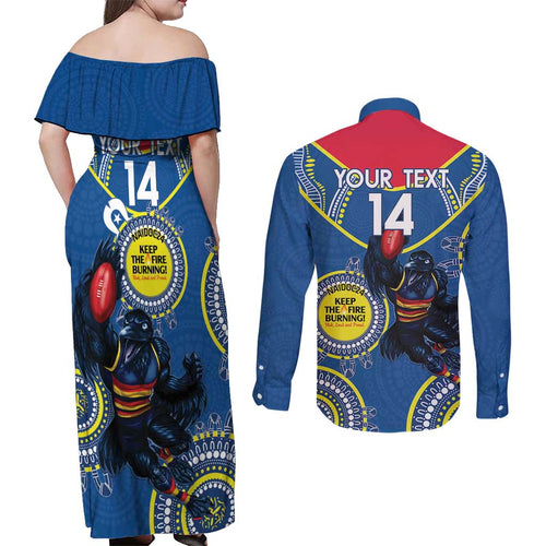 Custom AFL Crows NAIDOC Week Couples Matching Off Shoulder Maxi Dress and Long Sleeve Button Shirt Keep The Fire Burning Indigenous Art