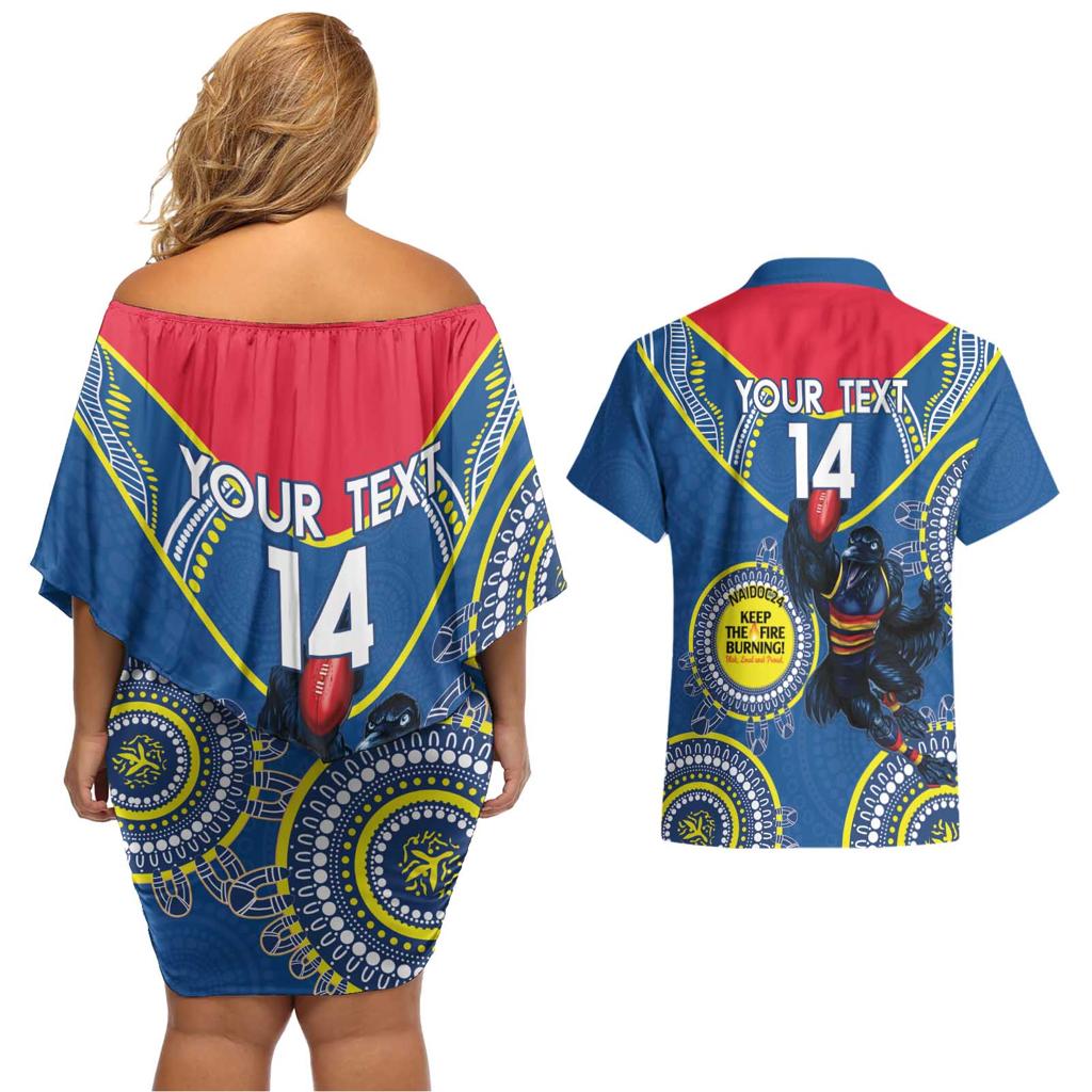 Custom AFL Crows NAIDOC Week Couples Matching Off Shoulder Short Dress and Hawaiian Shirt Keep The Fire Burning Indigenous Art