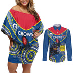 Custom AFL Crows NAIDOC Week Couples Matching Off Shoulder Short Dress and Long Sleeve Button Shirt Keep The Fire Burning Indigenous Art
