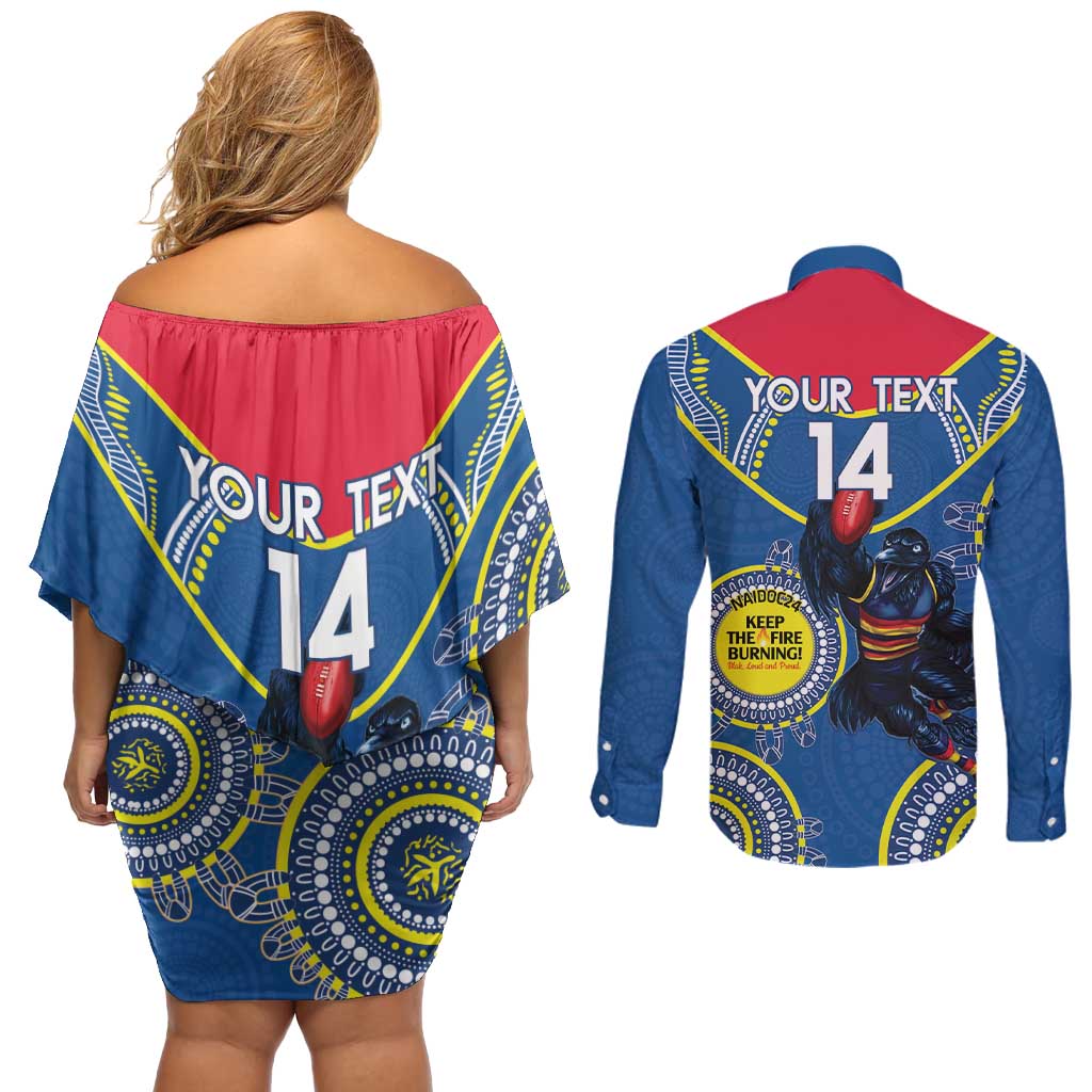 Custom AFL Crows NAIDOC Week Couples Matching Off Shoulder Short Dress and Long Sleeve Button Shirt Keep The Fire Burning Indigenous Art
