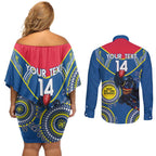Custom AFL Crows NAIDOC Week Couples Matching Off Shoulder Short Dress and Long Sleeve Button Shirt Keep The Fire Burning Indigenous Art