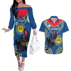 Custom AFL Crows NAIDOC Week Couples Matching Off The Shoulder Long Sleeve Dress and Hawaiian Shirt Keep The Fire Burning Indigenous Art