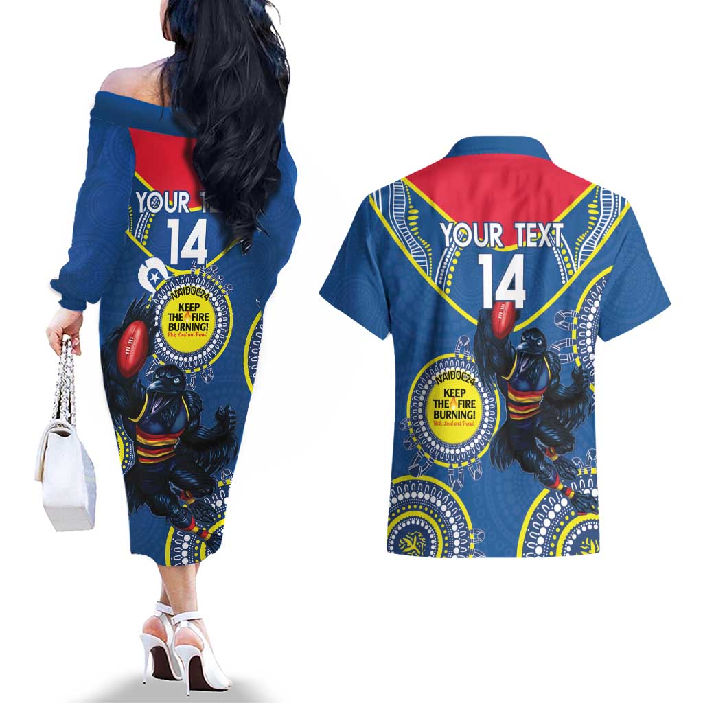 Custom AFL Crows NAIDOC Week Couples Matching Off The Shoulder Long Sleeve Dress and Hawaiian Shirt Keep The Fire Burning Indigenous Art