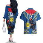 Custom AFL Crows NAIDOC Week Couples Matching Off The Shoulder Long Sleeve Dress and Hawaiian Shirt Keep The Fire Burning Indigenous Art