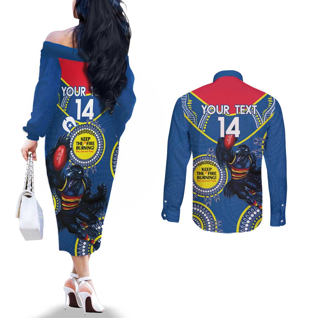 Custom AFL Crows NAIDOC Week Couples Matching Off The Shoulder Long Sleeve Dress and Long Sleeve Button Shirt Keep The Fire Burning Indigenous Art