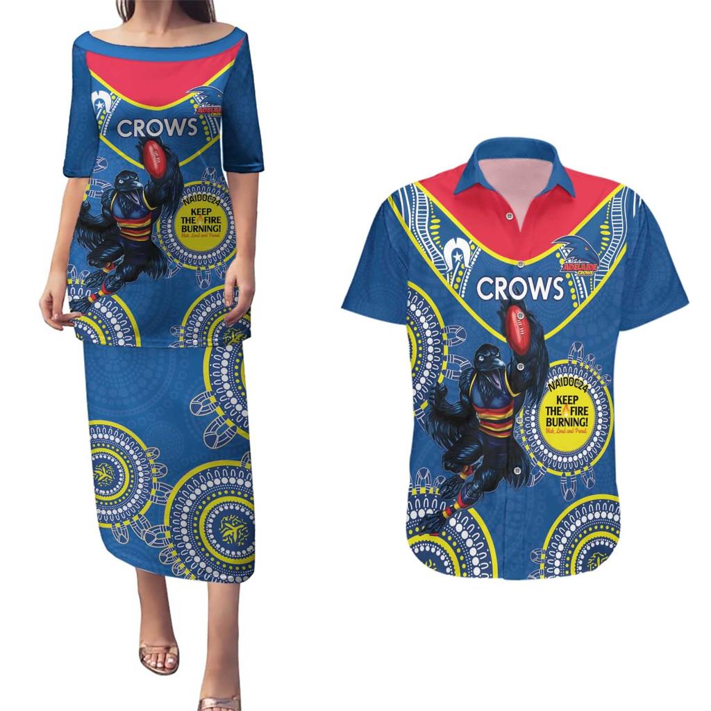 Custom AFL Crows NAIDOC Week Couples Matching Puletasi and Hawaiian Shirt Keep The Fire Burning Indigenous Art