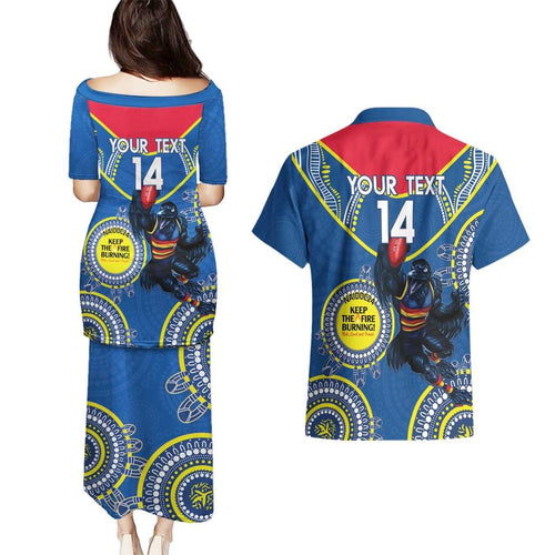 Custom AFL Crows NAIDOC Week Couples Matching Puletasi and Hawaiian Shirt Keep The Fire Burning Indigenous Art