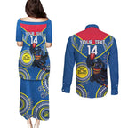Custom AFL Crows NAIDOC Week Couples Matching Puletasi and Long Sleeve Button Shirt Keep The Fire Burning Indigenous Art