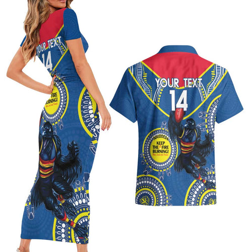 Custom AFL Crows NAIDOC Week Couples Matching Short Sleeve Bodycon Dress and Hawaiian Shirt Keep The Fire Burning Indigenous Art