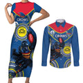 Custom AFL Crows NAIDOC Week Couples Matching Short Sleeve Bodycon Dress and Long Sleeve Button Shirt Keep The Fire Burning Indigenous Art