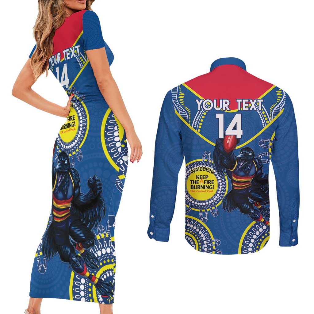 Custom AFL Crows NAIDOC Week Couples Matching Short Sleeve Bodycon Dress and Long Sleeve Button Shirt Keep The Fire Burning Indigenous Art