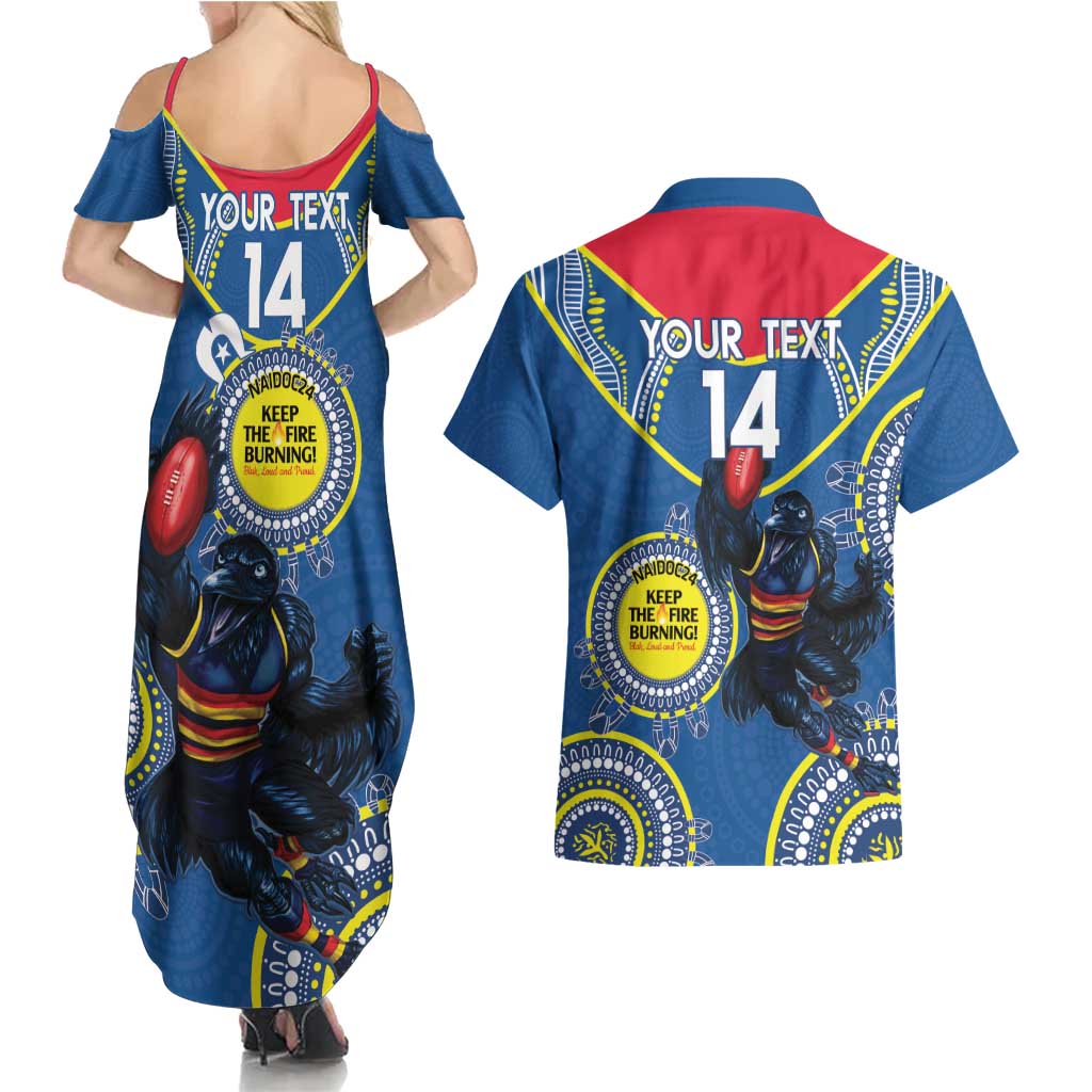 Custom AFL Crows NAIDOC Week Couples Matching Summer Maxi Dress and Hawaiian Shirt Keep The Fire Burning Indigenous Art