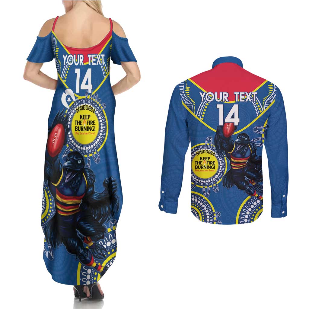 Custom AFL Crows NAIDOC Week Couples Matching Summer Maxi Dress and Long Sleeve Button Shirt Keep The Fire Burning Indigenous Art