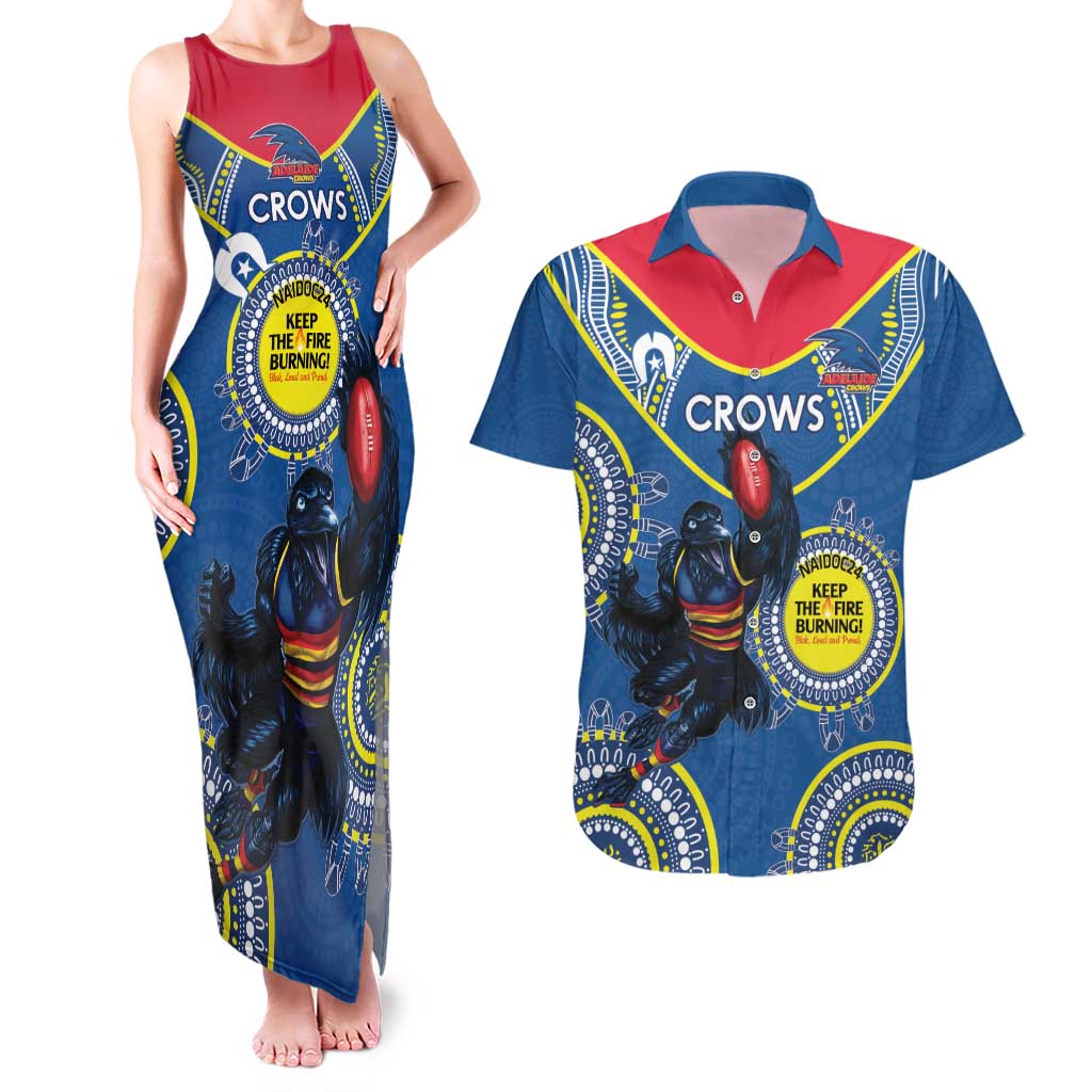 Custom AFL Crows NAIDOC Week Couples Matching Tank Maxi Dress and Hawaiian Shirt Keep The Fire Burning Indigenous Art