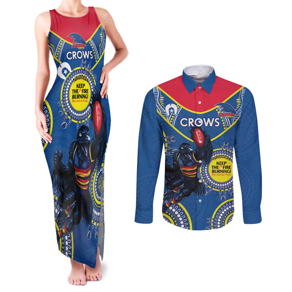 Custom AFL Crows NAIDOC Week Couples Matching Tank Maxi Dress and Long Sleeve Button Shirt Keep The Fire Burning Indigenous Art